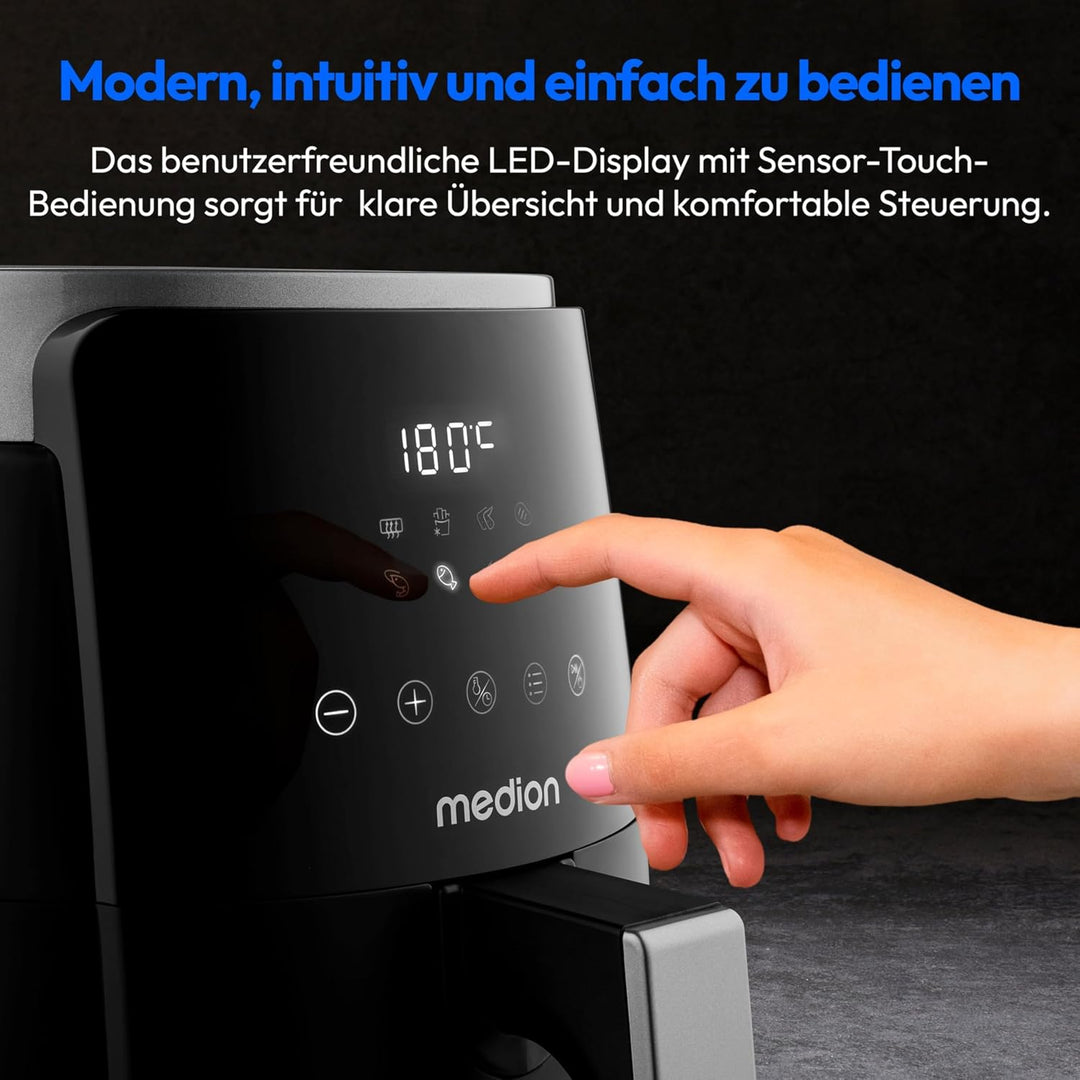 MEDION P40 L Heissluftfritteuse (4,7 Liter, Airfryer, 1500 Watt, einfache Bedienung, ölfreies Fritti