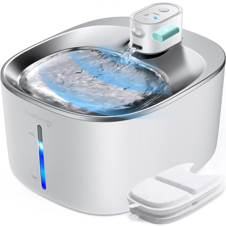 Katzenbrunnen Kabellos mit Bewegungsmelder Batteriebetrieb 4000mAh, FEELNEEDY 4L Trinkbrunnen Leise
