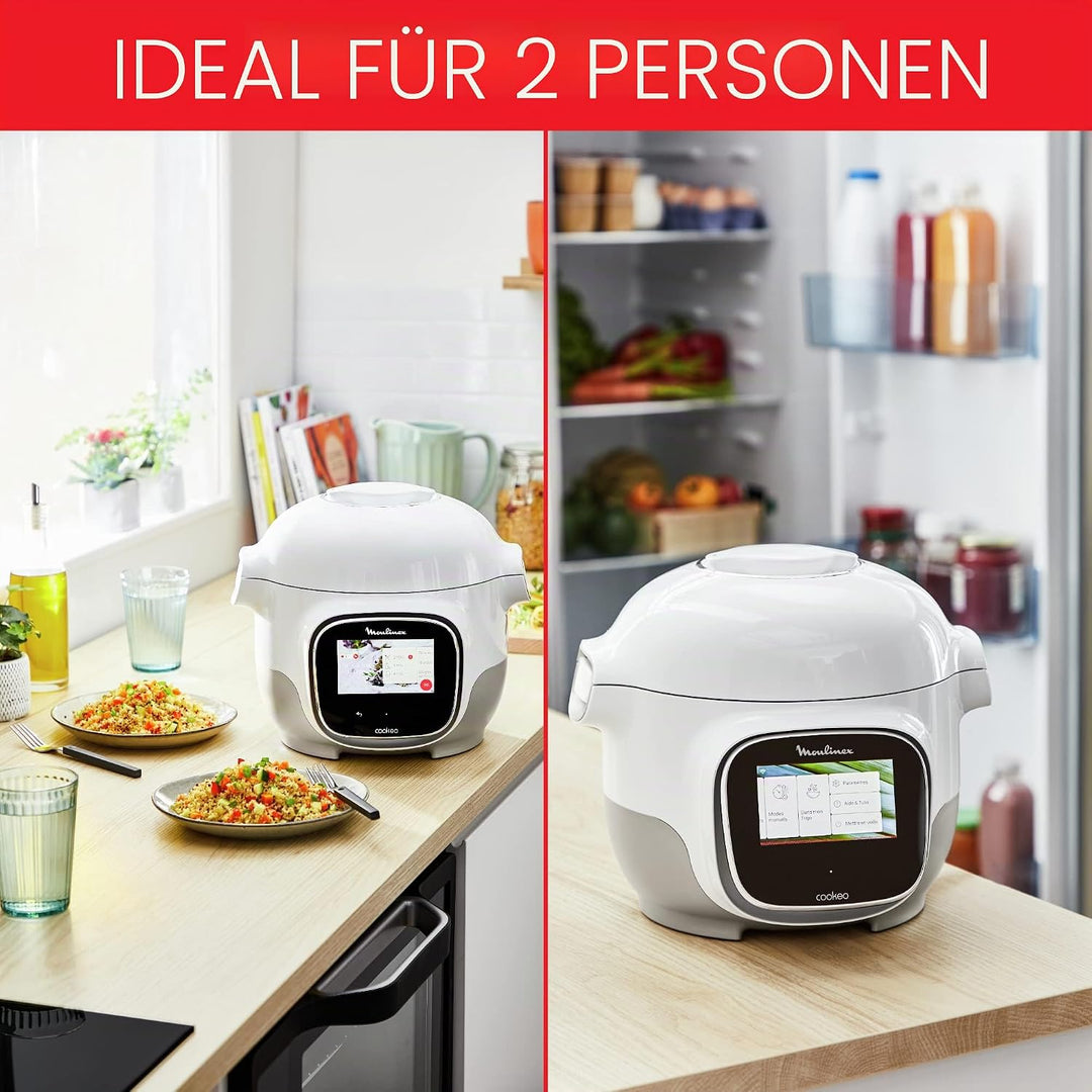 Moulinex Cookeo Touch Mini WiFi Multicooker, 2 l, ideal für 2 Personen, Hochdruckkocher, Konnektivit