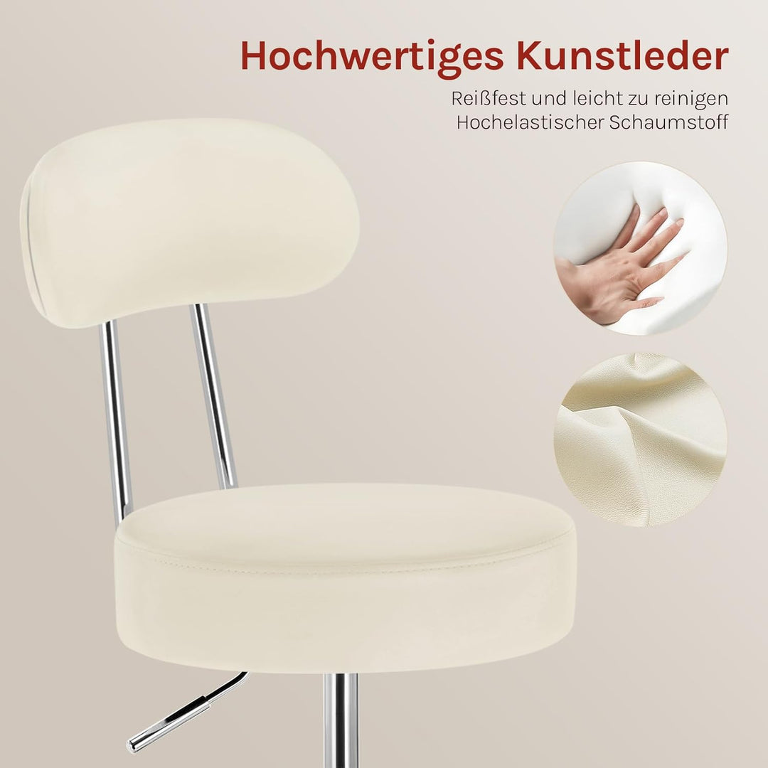 WOLTU Rollhocker Schminkhocker Hocker höhenverstellbar mit Rollen & Lehne Cremeweiss Arbeitshocker 3
