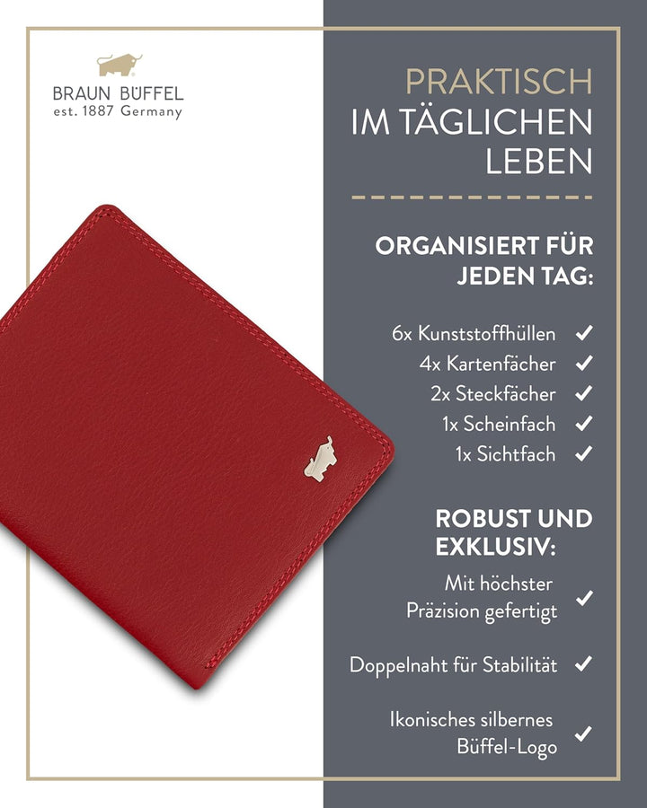 BRAUN BÜFFEL Ausweisetui aus echtem Leder Golf 2.0-4 Kartenfächer - Rot, Rot