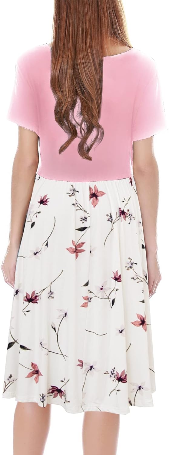 Smallshow Damen Lässiges Kurzarm Stillkleid Umstandskleid für Stillen Rosa-svp033 S, Rosa-svp033 S