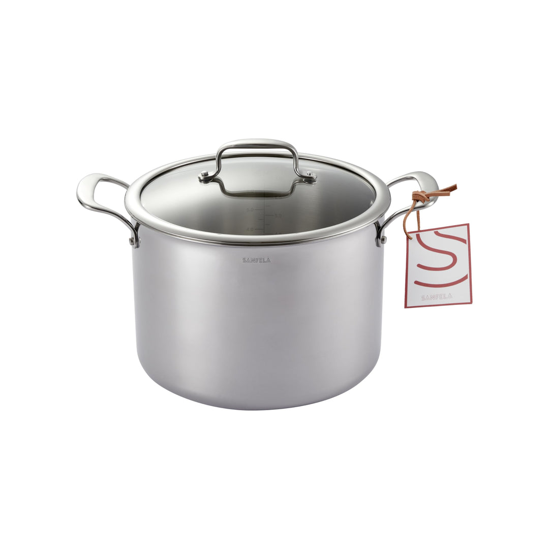 Edelstahl-Suppentopf mit Glas Deckel, 24 cm/8 l, 5-lagiges Edelstahl-Kochgeschirr, induktionsgeeigne