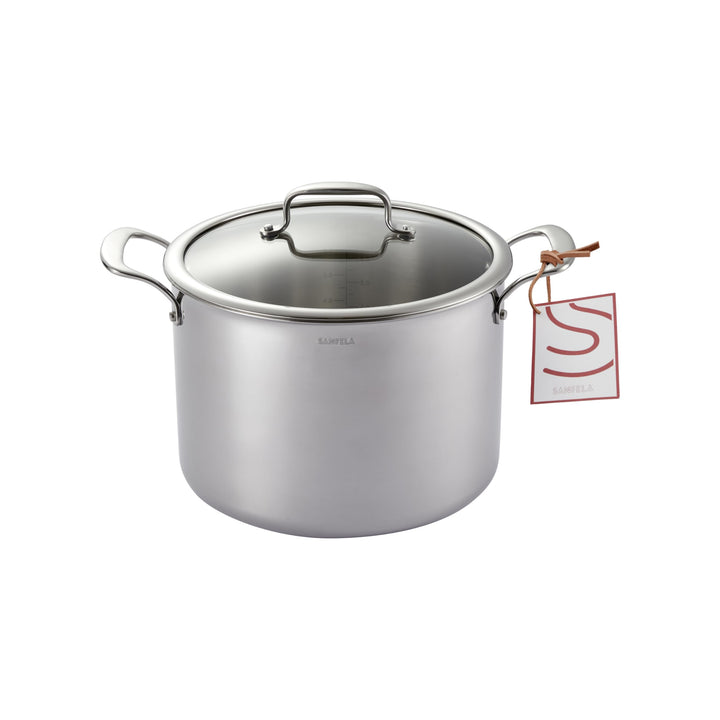 Edelstahl-Suppentopf mit Glas Deckel, 24 cm/8 l, 5-lagiges Edelstahl-Kochgeschirr, induktionsgeeigne