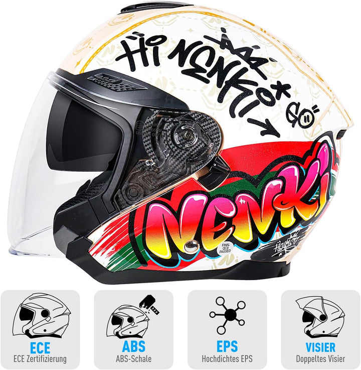 NENKI Jethelme Halbhelme Rollerhelm Sturzhelm Chopper Helm,Motorradhelm ECE 22.06 mit Doppelvisier S