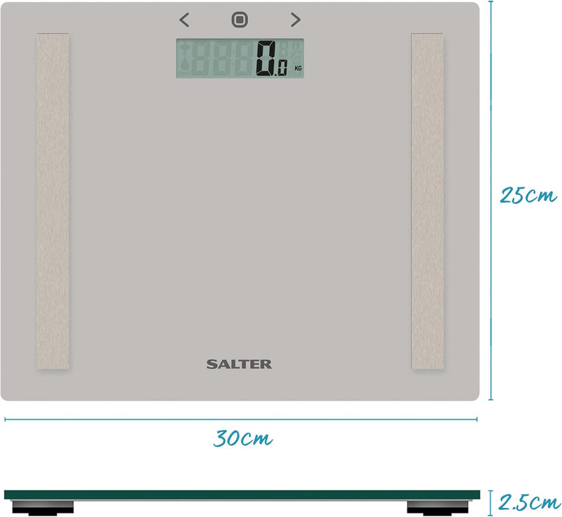 Salter 9113 GY3R kompakte Glas körperfettanalyse digital personenwaage - max.150kg, 8 Benutzer, Athl