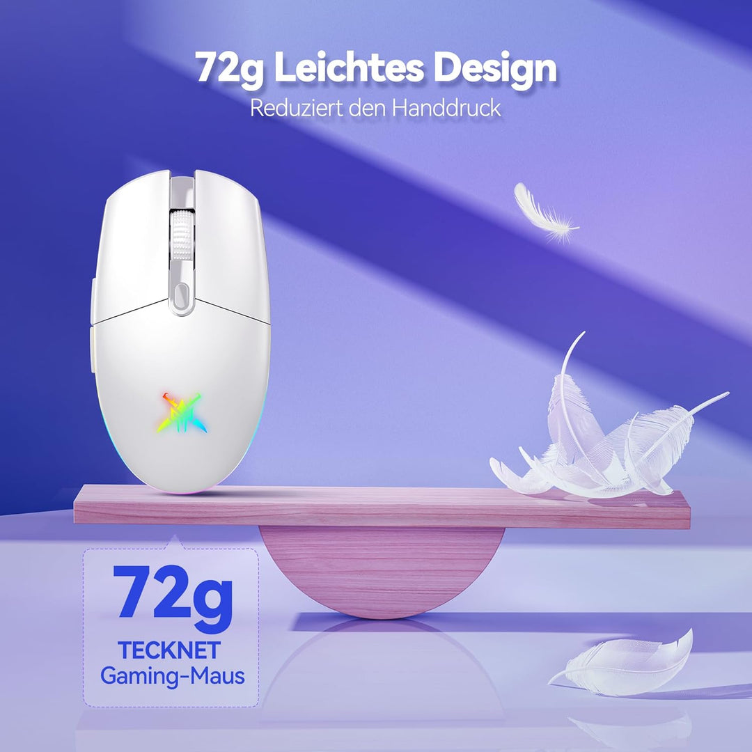 TECKNET Kabellose Gaming-Maus, RGB 2.4G/USB-C Kabelgebundene Gaming-Maus, 8000 DPI Wiederaufladbar,