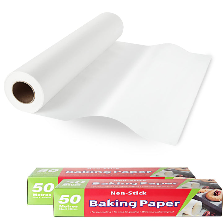2 Rollen Backpapier Zuschinitte 50m x 30cm Wiederverwendbar Baking Paper Silikon Weisses Ofenpapier