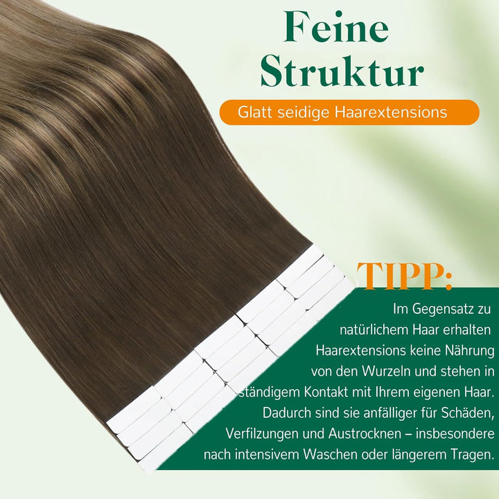 Easyouth Echthaar Tape Extensions Balayage Braun Extensions Echthaar Tape Dunkelste Braun Ombre Mitt