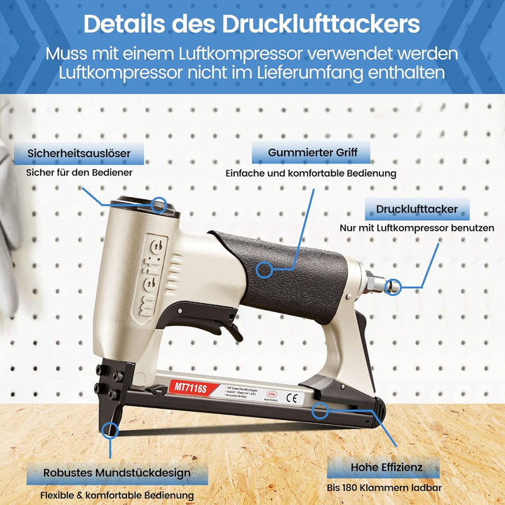 meite MT7116S Upholstery Stapler - 22 Gauge 71 Series 3/8" Crown or C-Crown Fine Wire Stapler with S