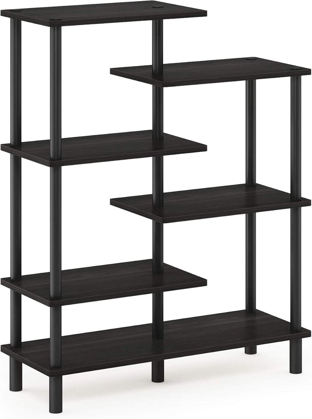 Furinno Akzent-Deko-Regal mit unterschiedlichen Ebenen, holz, Espresso/Schwarz, 29.49 x 80 x 100.2 c