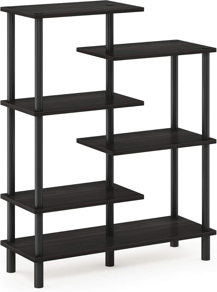 Furinno Akzent-Deko-Regal mit unterschiedlichen Ebenen, holz, Espresso/Schwarz, 29.49 x 80 x 100.2 c