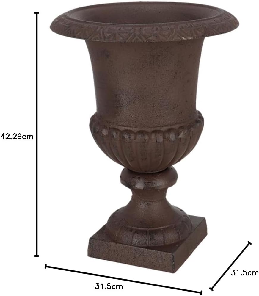 Esschert Design Blumentopf, Übertopf, Französische Vase, Amphore auf Sockel, Grösse L, ca. 31 cm x 3
