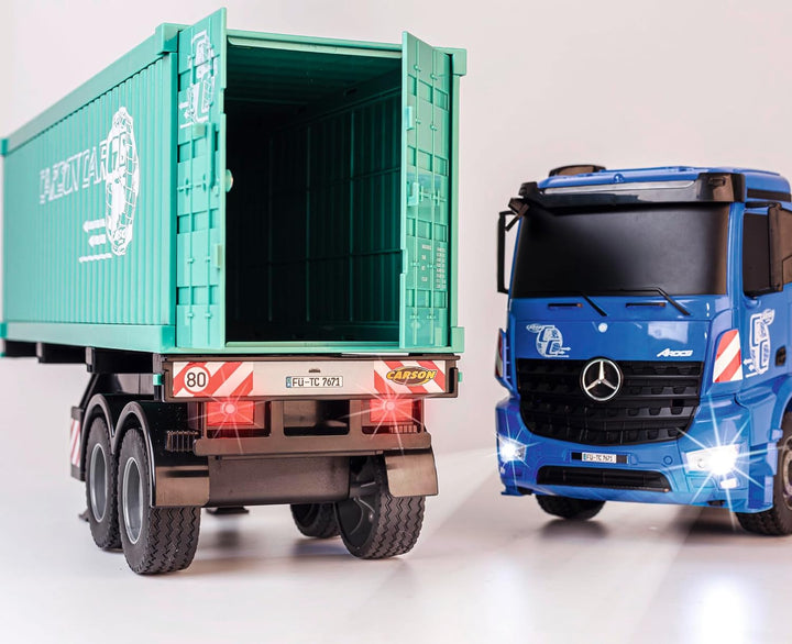 Carson 500907671 1:20 MB Arocs mit Container 100% RTR - Ferngesteuertes Fahrzeug, LKW mit Licht- und
