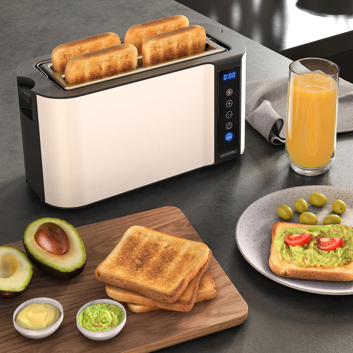 Arendo - Edelstahl Toaster Langschlitz 4 Scheiben- Touchscreen – Doppelwandgehäuse – Integrierter Br