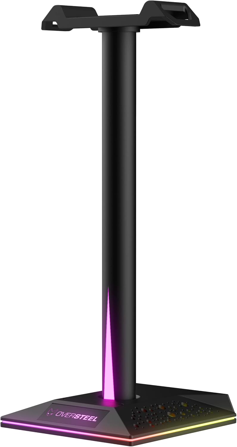 Oversteel - Stellite Gaming-Headset-Ständer, 10 RGB-Beleuchtungsmodi, Anti-Rutsch-Basis, USB, Schwar