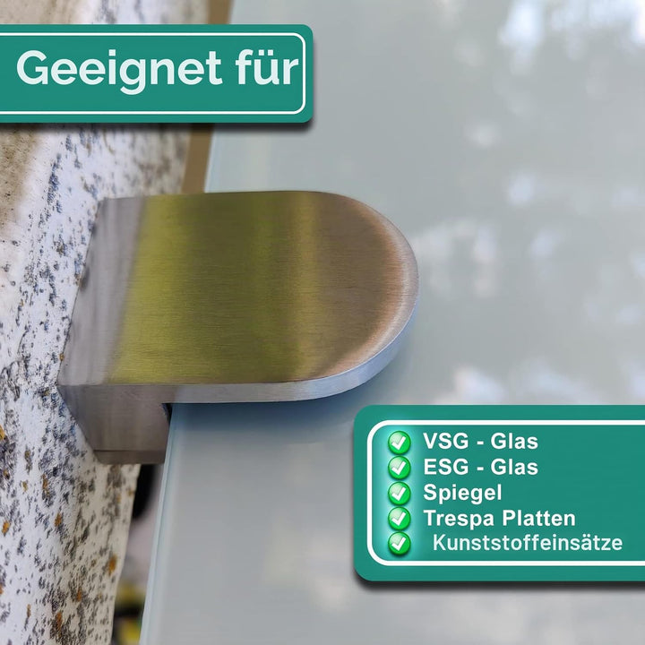 PRIOstahl Glashalter 4 Stück Glasklemmen Set Klemmhalter 50 X 40 x 26 mm Anschluss Flach für Glas 6