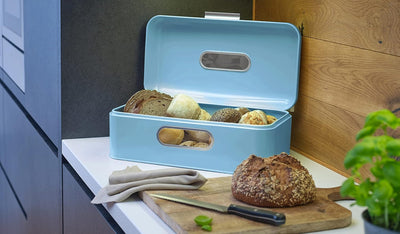 Echtwerk Retro-Brotkasten aus Metall mit Sichtfenster - hellblau, 30 x 20 x16,5 cm Hellblau Big Sing