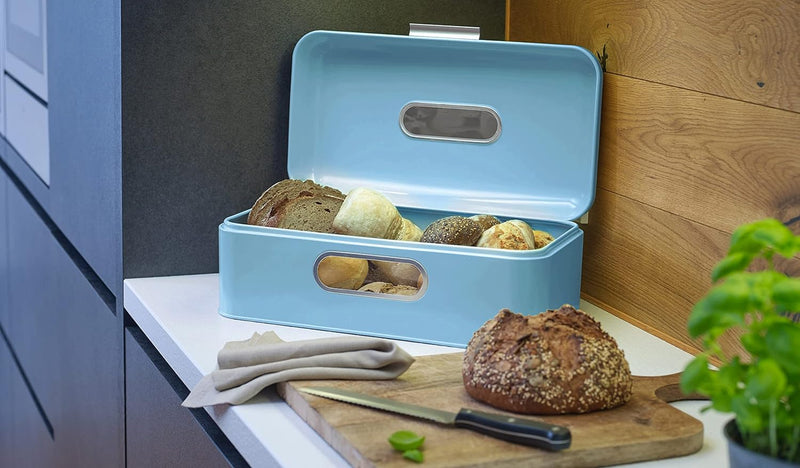 Echtwerk Retro-Brotkasten aus Metall mit Sichtfenster - hellblau, 30 x 20 x16,5 cm Hellblau Big Sing