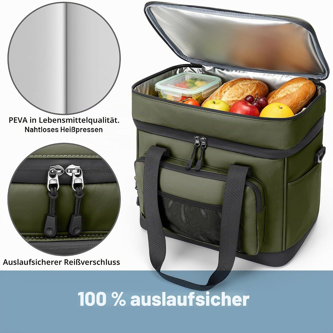 Kühltasche, 40L Grosse Kühlbox Faltbar, Wasserdichte Doppelwand Thermotasche Isolierte Picknicktasch