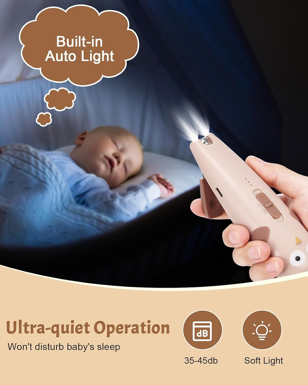Lictin Elektrische Nagelfeile Baby, Wiederaufladbar Nagelfeile Baby, Nagelfeile Elektrisch mit Licht