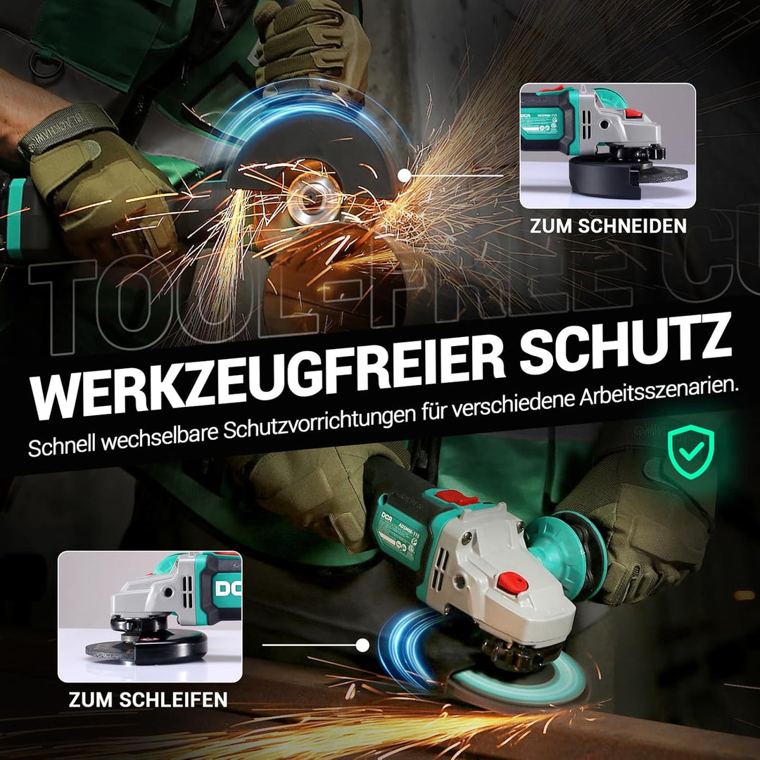 Akku-Winkelschleifer 125mm 20V, DCA 630W Bürstenloser Motor Akku Flex Trennschleifer, Anti-Vibration