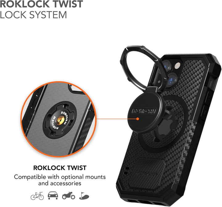 Rokform - iPhone 13 Mini Hülle, Rugged Series, Dual Magnet Plus MagSafe kompatibel, magnetische Schu