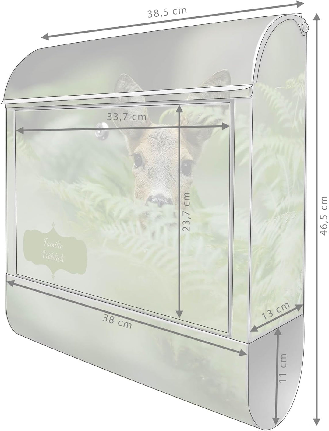 banjado® Design Briefkasten personalisiert mit Motiv REH 39x47x14cm & 2 Schlüssel/Briefkasten Stahl
