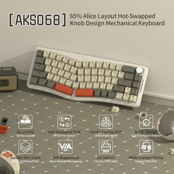 ATTACK SHARK AKS068 Alice 60% Mechanische Gaming Tastatur, USB-C Kabelgebundene Apex Pro Mini RGB Ke