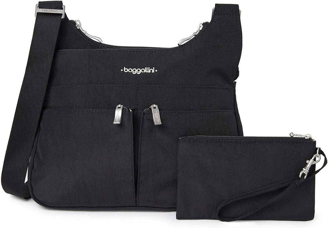 Baggallini Cross-Over-Crossbody-Tasche – leicht, wasserabweisend Schwarz/Sand, Schwarz/Sand