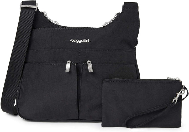 Baggallini Cross-Over-Crossbody-Tasche – leicht, wasserabweisend Schwarz/Sand, Schwarz/Sand