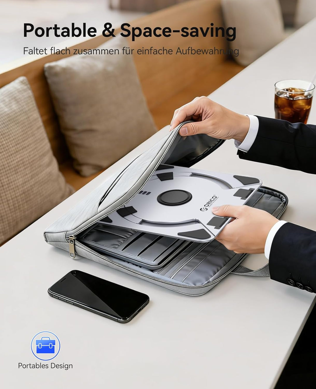 ORICO Laptop Ständer Höhenverstellbarer, Belüfteter Aluminium Laptop Stand mit 360° Drehbasis, Ergon