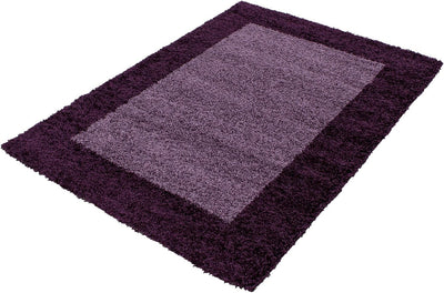 HomebyHome Teppich Wohnzinmer Shaggy Hochflor Lila Läufer 80x250 cm Bordüre Läufer Flur - Flauschige