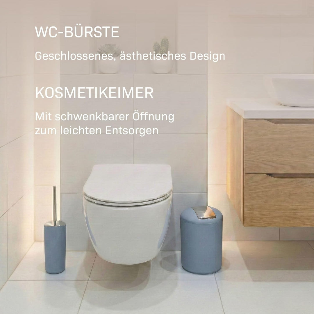 Badezimmer Set 6-teilig, Badaccessoires Komplettset Kunststoff, WC Garnitur mit Klobürste, Mülleimer