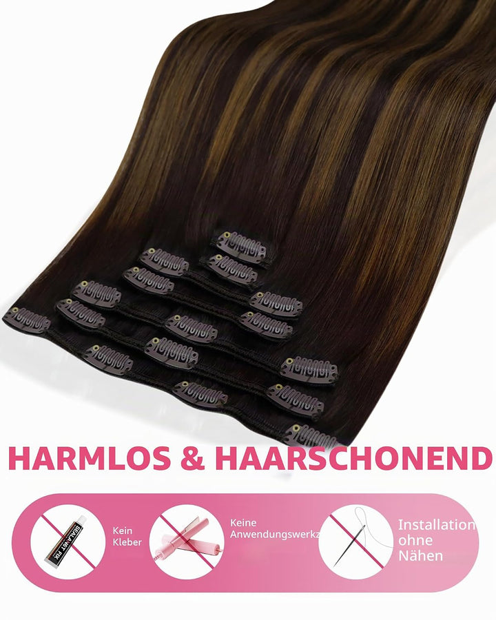 YoungSee 55cm Clip in Extensions Echthaar Ombre 120g Echthaar Extensions Clip Braun Echthaar Clip in