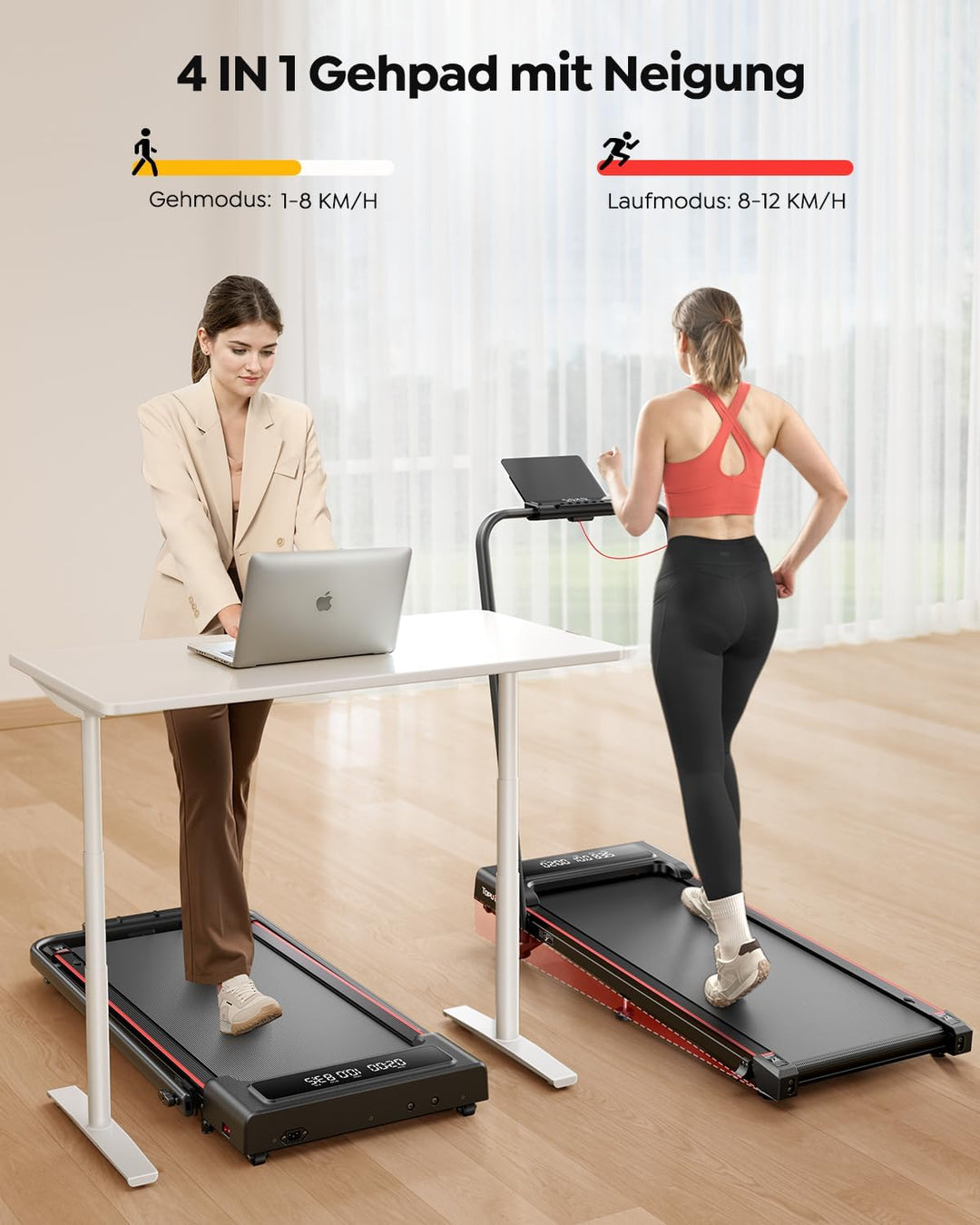 Laufband für Zuhause mit Neigung, 4 IN 1 Walking Pad, 12km/h Klappbar Laufband mit Steigung, 2.5HP U