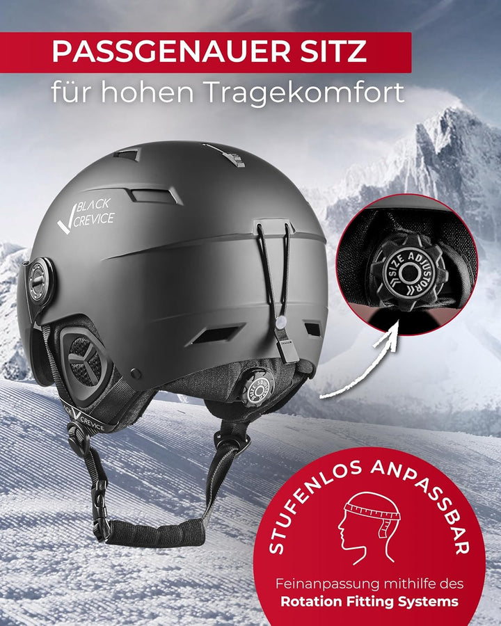 BLACK CREVICE Skihelm mit Visier Kirchberg I Atmungsaktiver Skihelm Herren & Damen mit Lüftungsöffnu