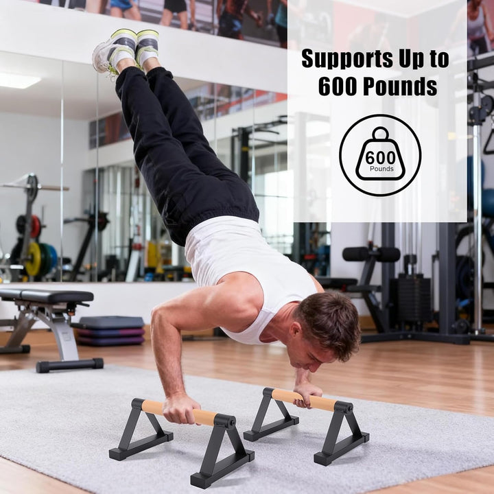 Parallettes Stäbe，Massivholz mit stabilem Metall Dreieck Halterung Push up Bars，Anti-Rutsch Handstan