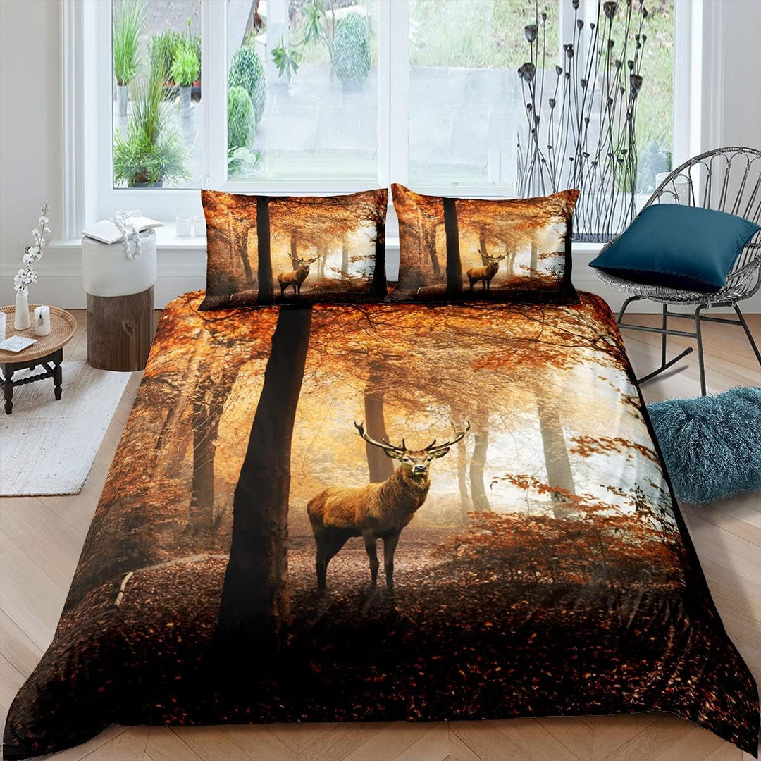 Wald Hirsch Bettw?sche Set Braun Elch Bettbezug Set 135x200cm für Kinder Jugendliche Erwachsene Deko