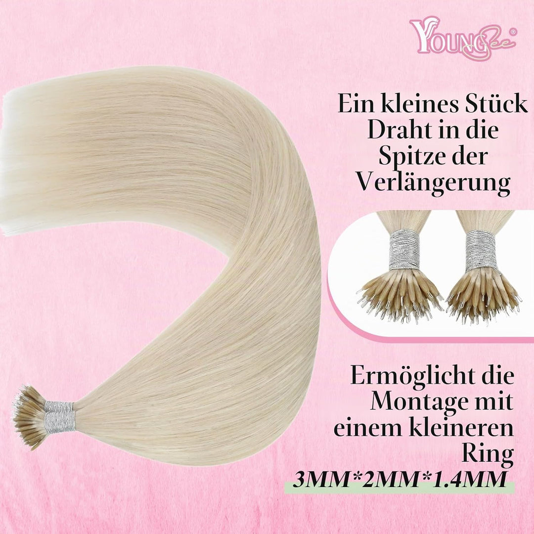 YoungSee Nanoring Extensions Echthaar Blond 60 cm Nanoring Extensions Blond Extensions Echthaar Nano