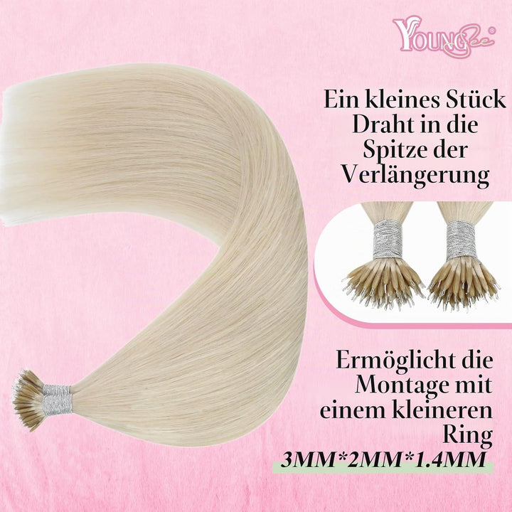 YoungSee Nanoring Extensions Echthaar Blond 60 cm Nanoring Extensions Blond Extensions Echthaar Nano