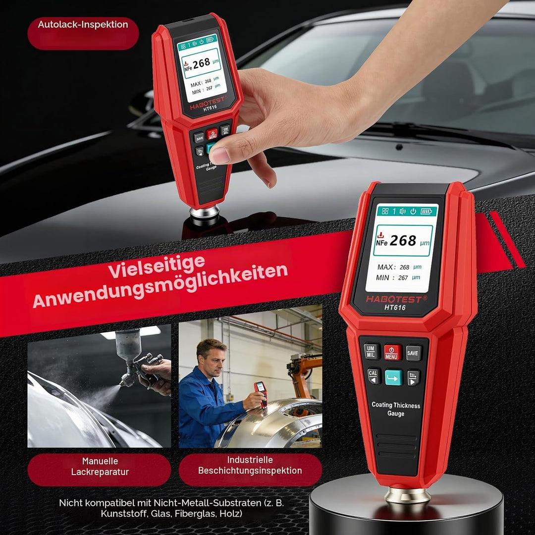 Lackdickenmessgerät für Auto, Digitales Lackschichtdickenmessgerät mit Balkendiagramm, 4-Wege-Farbdi
