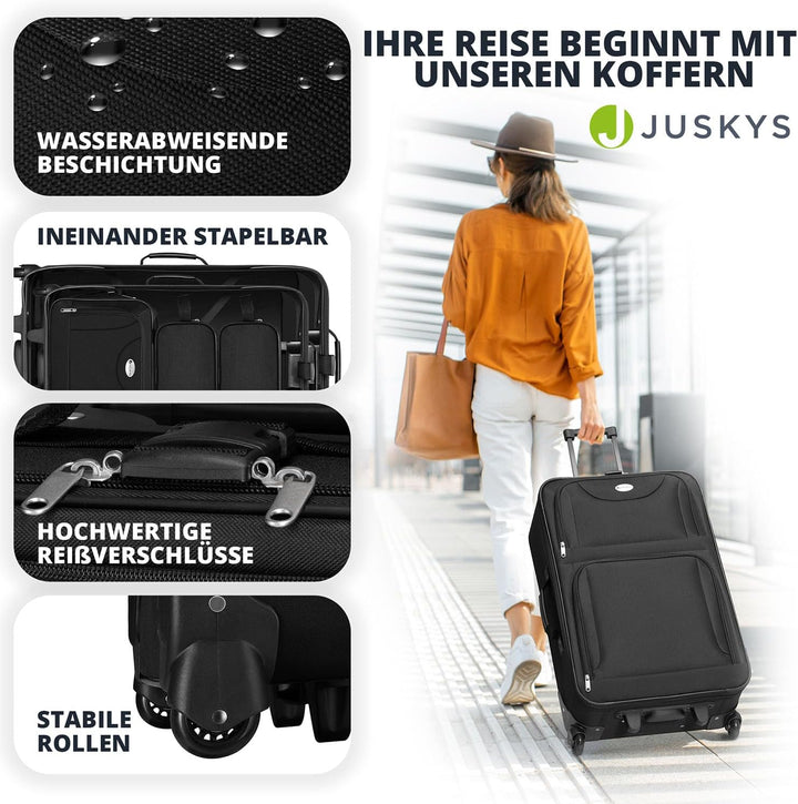 Juskys Trolley Reisekoffer Set 5 teilig - 60 Liter, 2 Rollen, Weichschale, wasserabweisend Stoff, le