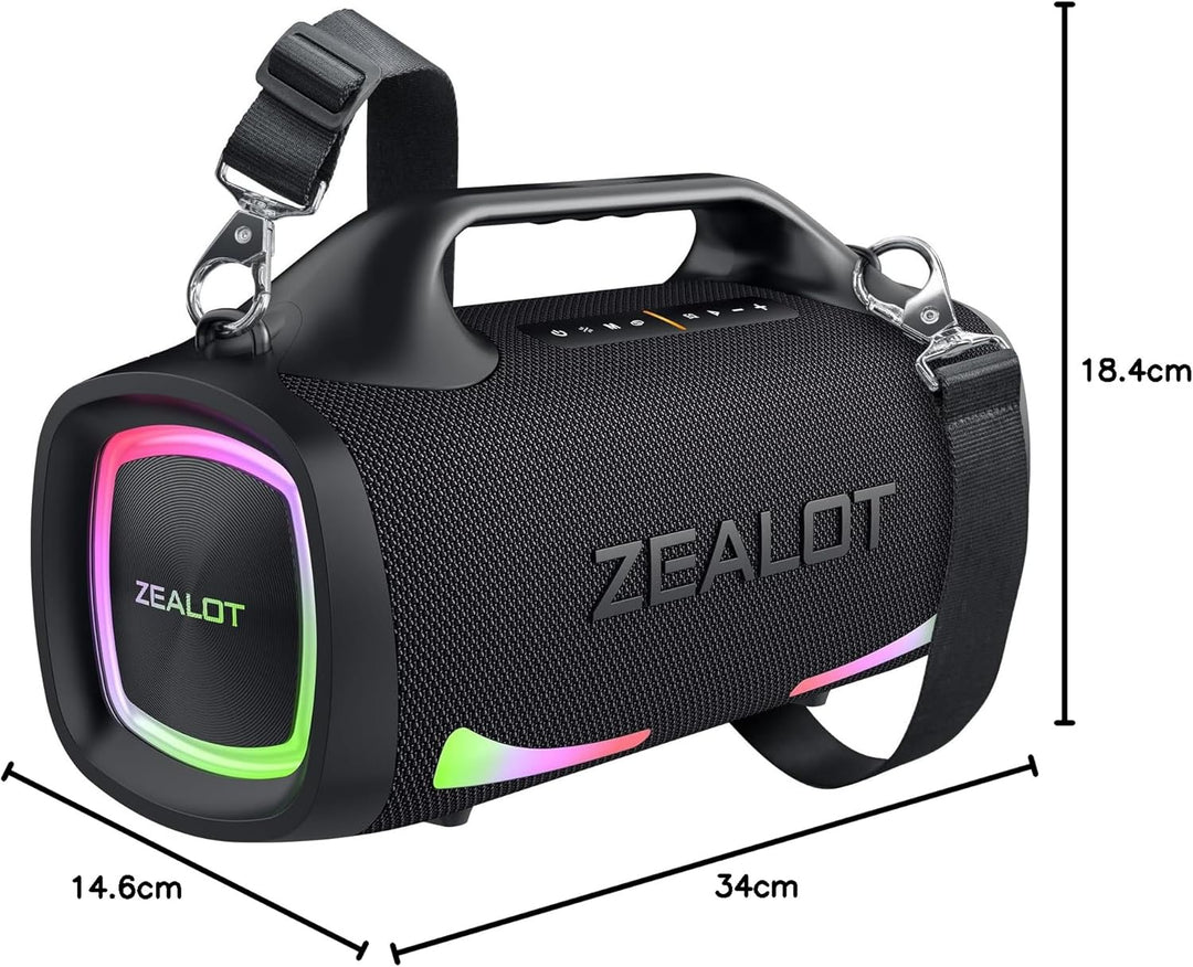 ZEALOT Bluetooth Lautsprecher,100W Stereo Sound für Draussen,XBass,Bluetooth 5.2,USB-C, 24000mAH,Dua
