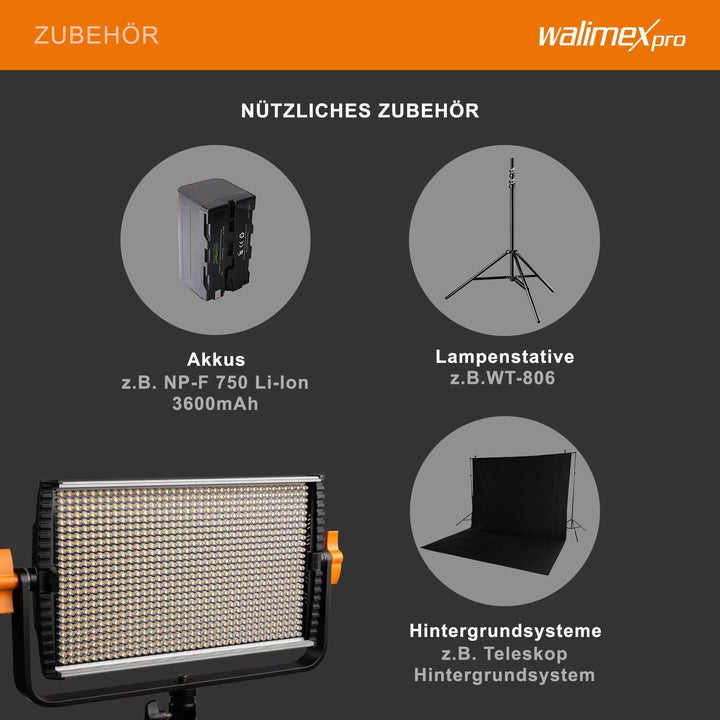 Walimex pro dimmbare LED Flächenleuchte Niova 600 Plus Bi-Color + Akku Slots I Videoleuchte &amp; Fotoli