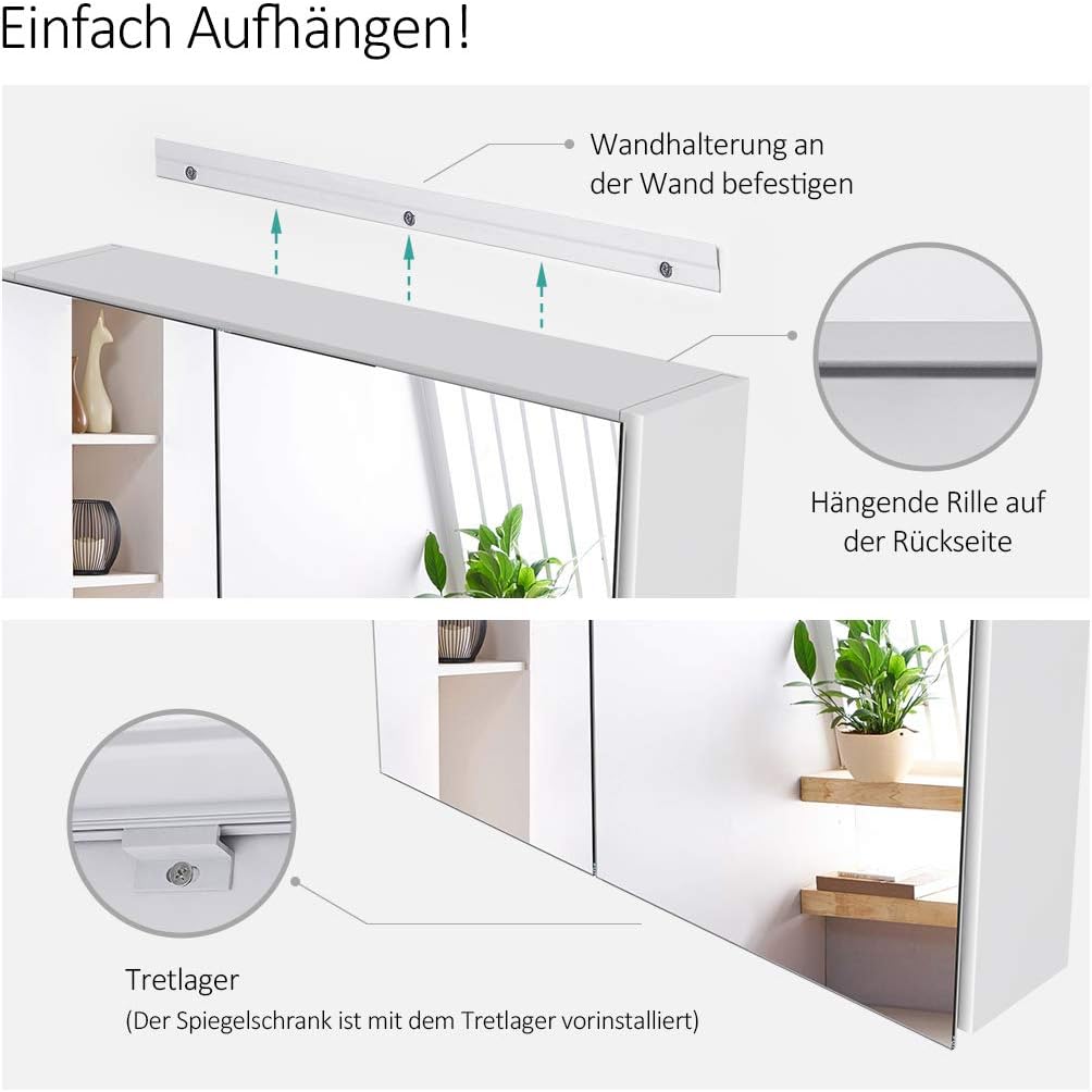 EMKE Spiegelschrank Bad, Badezimmer Spiegelschrank mit Spiegel, 60x65cm Badschrank Wandschrank mit h