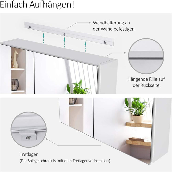 EMKE Spiegelschrank Bad, Badezimmer Spiegelschrank mit Spiegel, 60x65cm Badschrank Wandschrank mit h