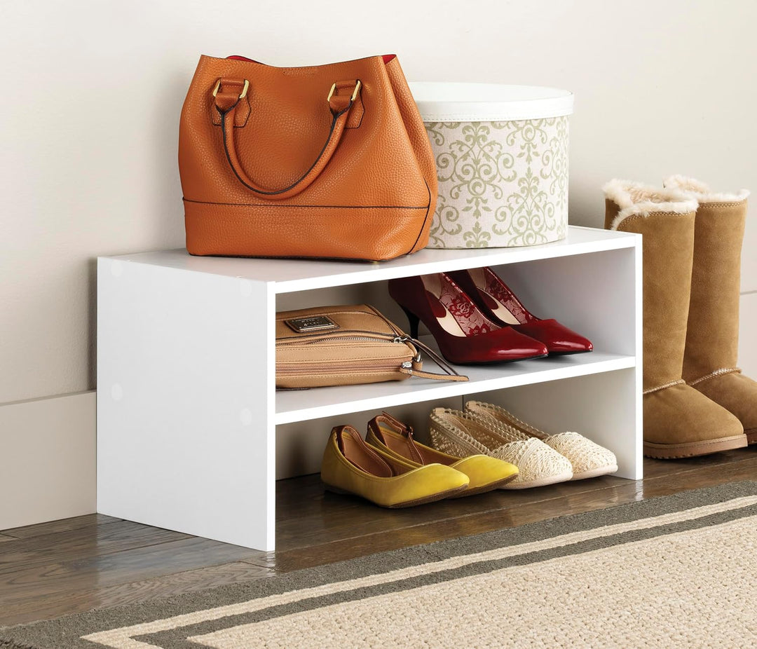 Whitmor Schuhregal aus Holz, stapelbar, 2 Ablagen, 61 cm, Weiss Weiss 24 INCH Modern, Weiss 24 INCH