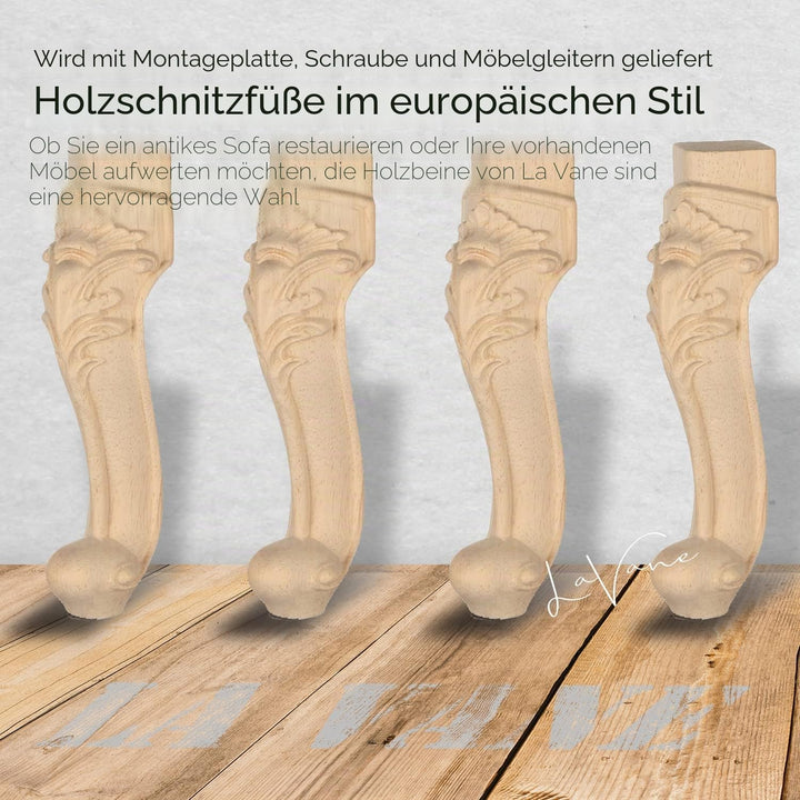 La Vane 25cm Holz Möbelfüsse, 4 Stück Europäisch Stil Massivholz Geschnitzten Ersatz Tischbeine Möbe