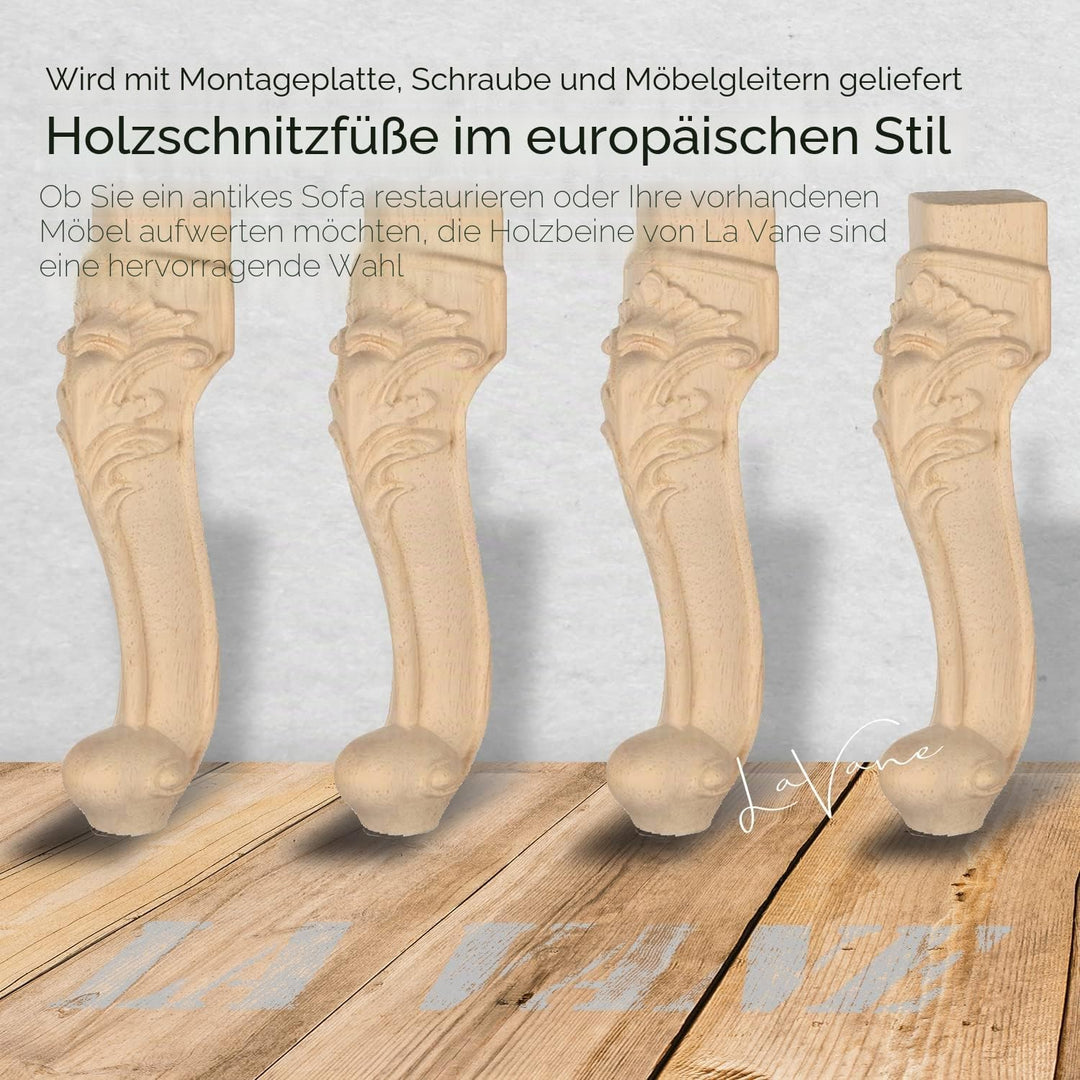La Vane 40cm Holz Möbelfüsse, 4 Stück Europäisch Stil Massivholz Geschnitzten Ersatz Tischbeine Möbe